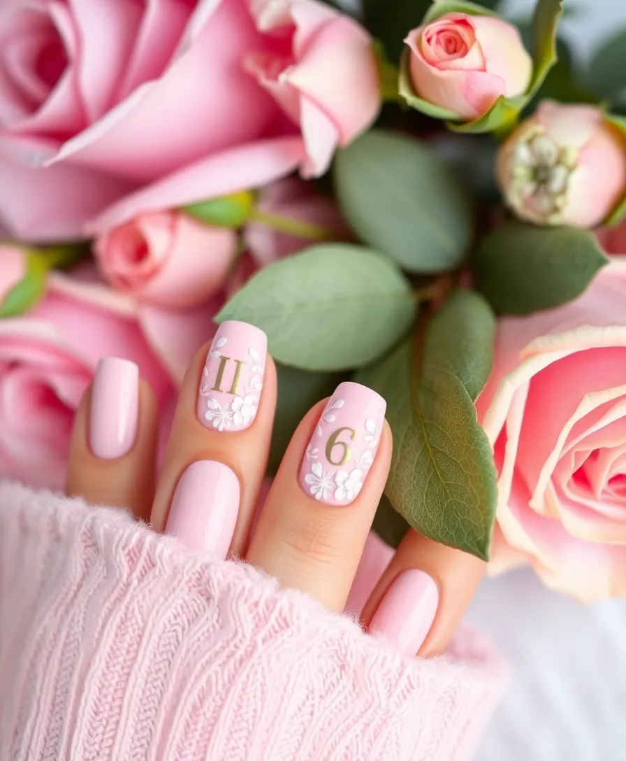 20 Trendy Valentine's Nails with Initials You Need to Try This Year! - 2. Pastel Pink with Floral Initials