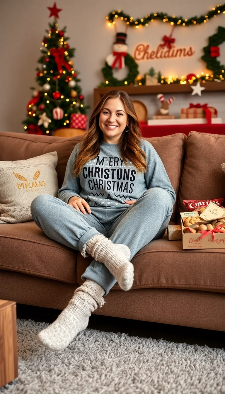 12 Casual Christmas Outfits That Are Both Comfortable and Adorably Stylish! - 4. Graphic Christmas Tee and Joggers