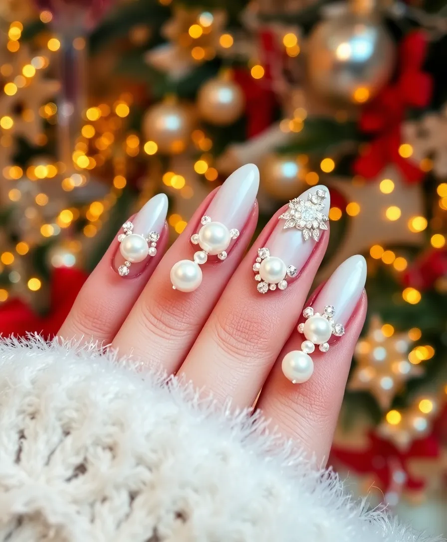 14 Elegant White Holiday Nails That Will Elevate Your Holiday Style Instantly! - 12. Textured White with Pearls