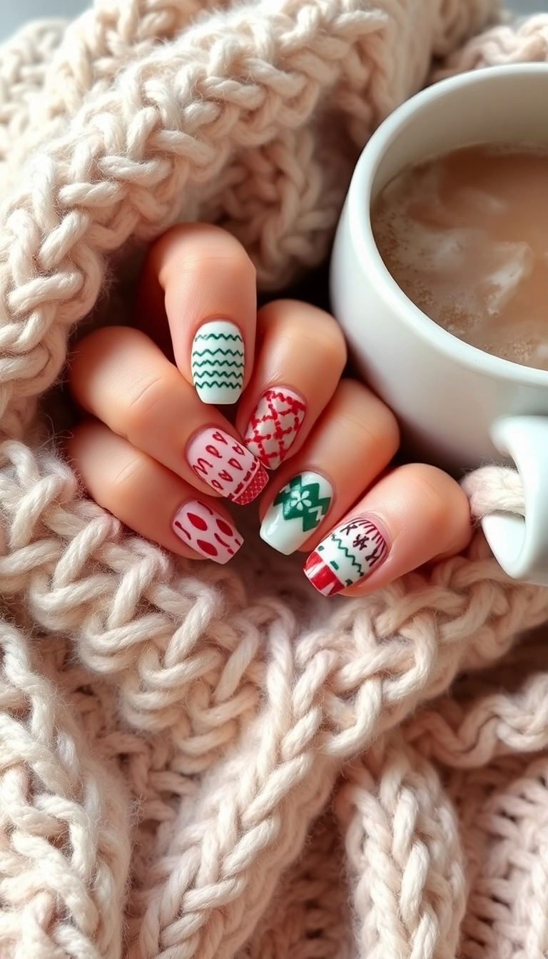 21 DIY Pink Winter Nails That Are So Easy, You'll Want to Try Them All (Don't Miss #8!) - 16. Cozy Knit Patterns