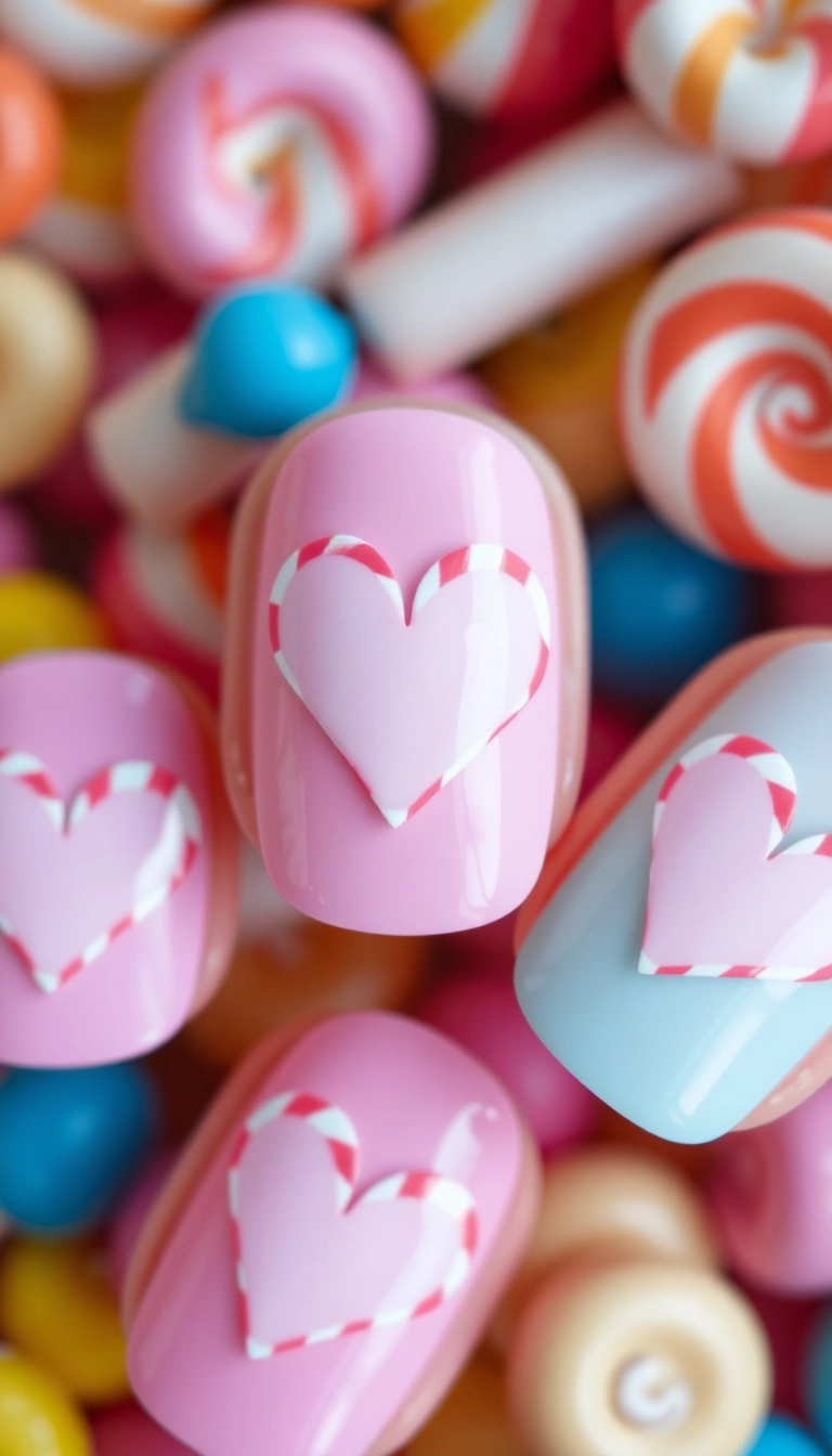 22 Adorable Valentine's Nail Designs That Will Make You Fall in Love! (You Won't Believe #15!) - 19. Candy Stripe Hearts