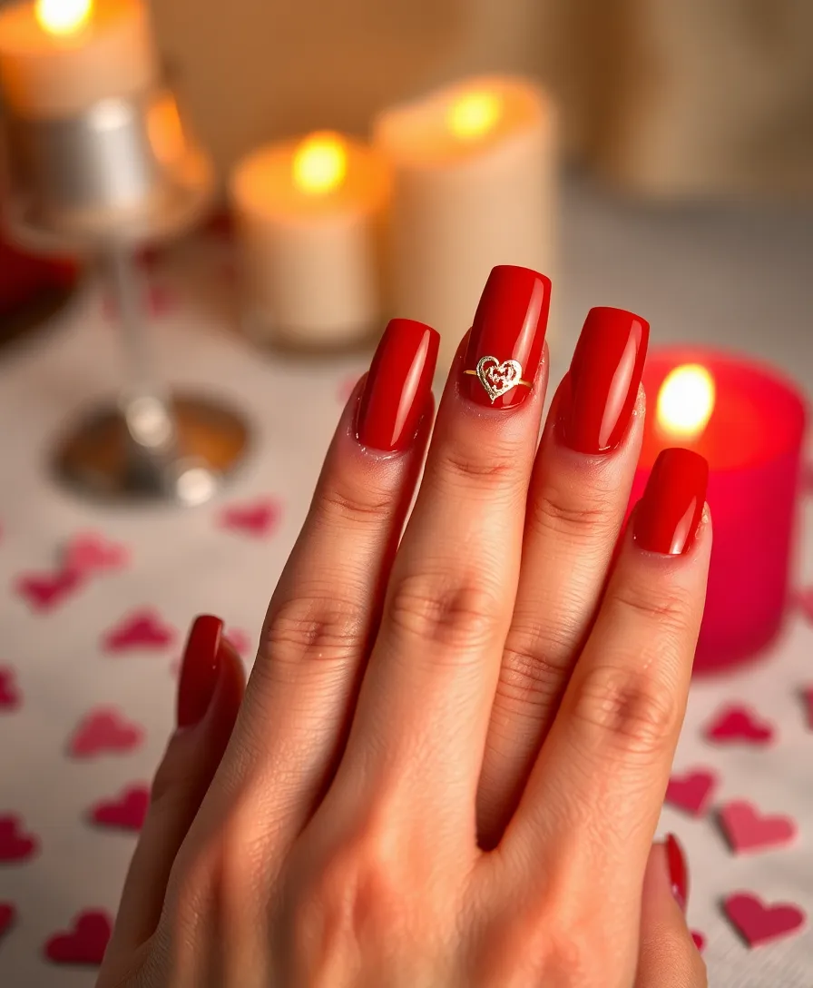 20 Trendy Valentine's Nails with Initials You Need to Try This Year! - 1. Romantic Red with Gold Initials