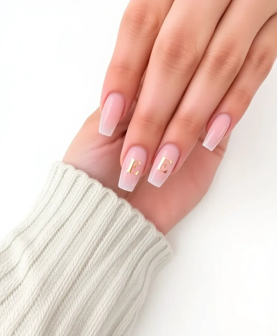 20 Trendy Valentine's Nails with Initials You Need to Try This Year! - 11. Elegant Nude with Rose Gold Initials