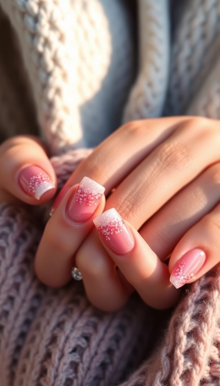 15 Festive Pink Christmas Nails You Need to Try This Holiday Season! - 1. Blushing Ombre with Glitter Tips