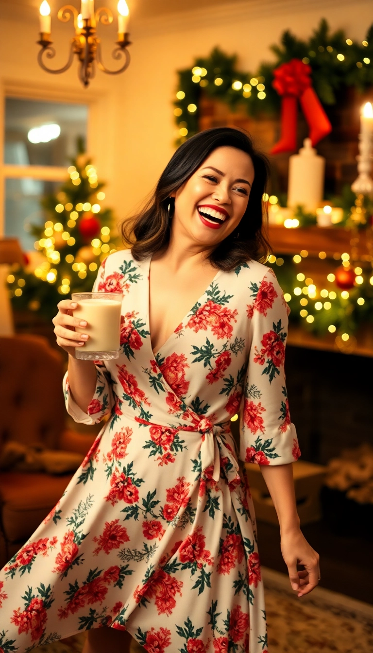 25 Trendy Holiday Outfits for Women That Are Perfect for Any Christmas Gathering (Don't Miss #17!) - 13. Printed Wrap Dress