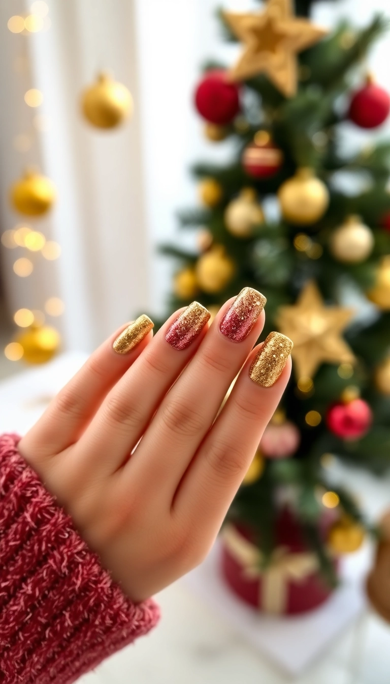 25 Stunning Christmas Dip Nail Ideas That'll Make You the Star of Every Holiday Party! - 9. Festive Glitter Gradient