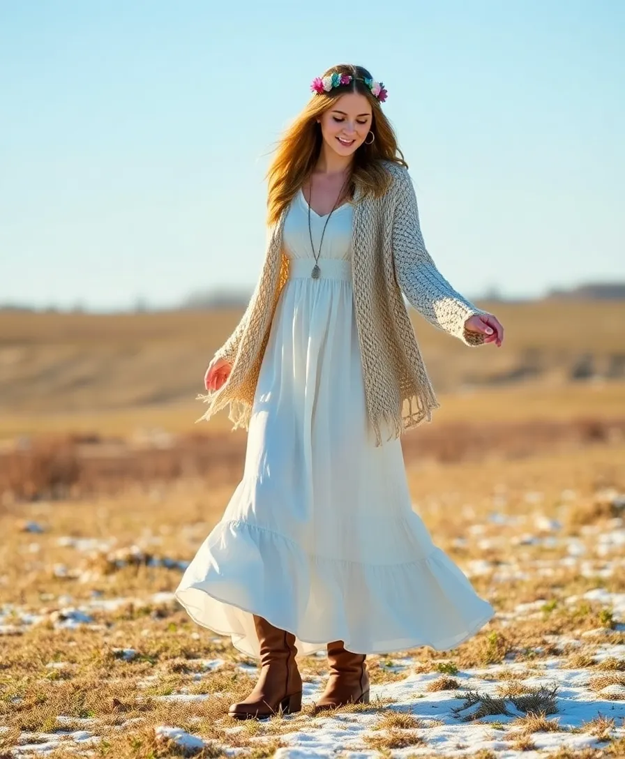 17 January Outfits for Women That'll Keep You Stylish and Cozy (You Won't Believe #9!) - 17. Bohemian Maxi Dress with a Chunky Knit Cardigan