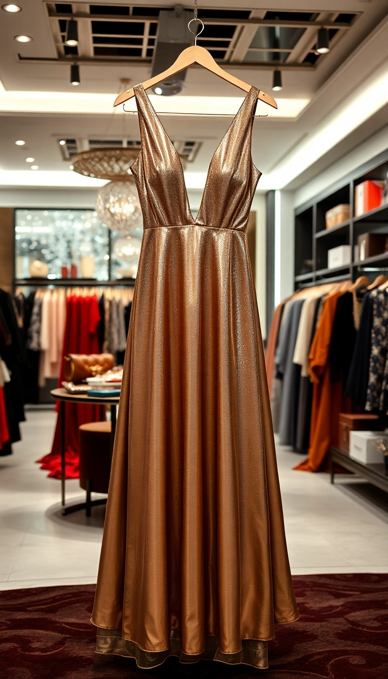 15 Festive Xmas Outfits for Women That'll Make You the Star of the Party! - 5. Glamorous Metallic Maxi Dress