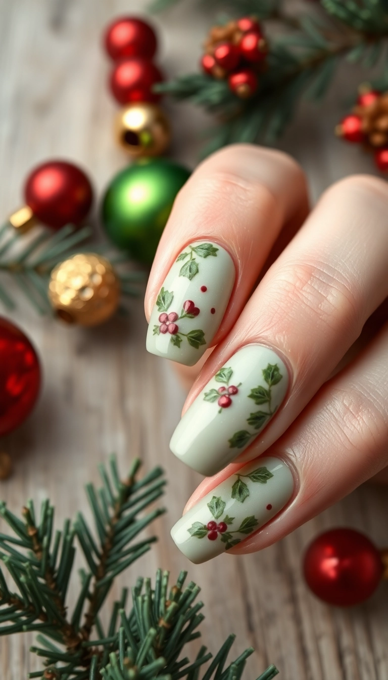 25 Stunning Christmas Dip Nail Ideas That'll Make You the Star of Every Holiday Party! - 14. Vintage Christmas Vibes