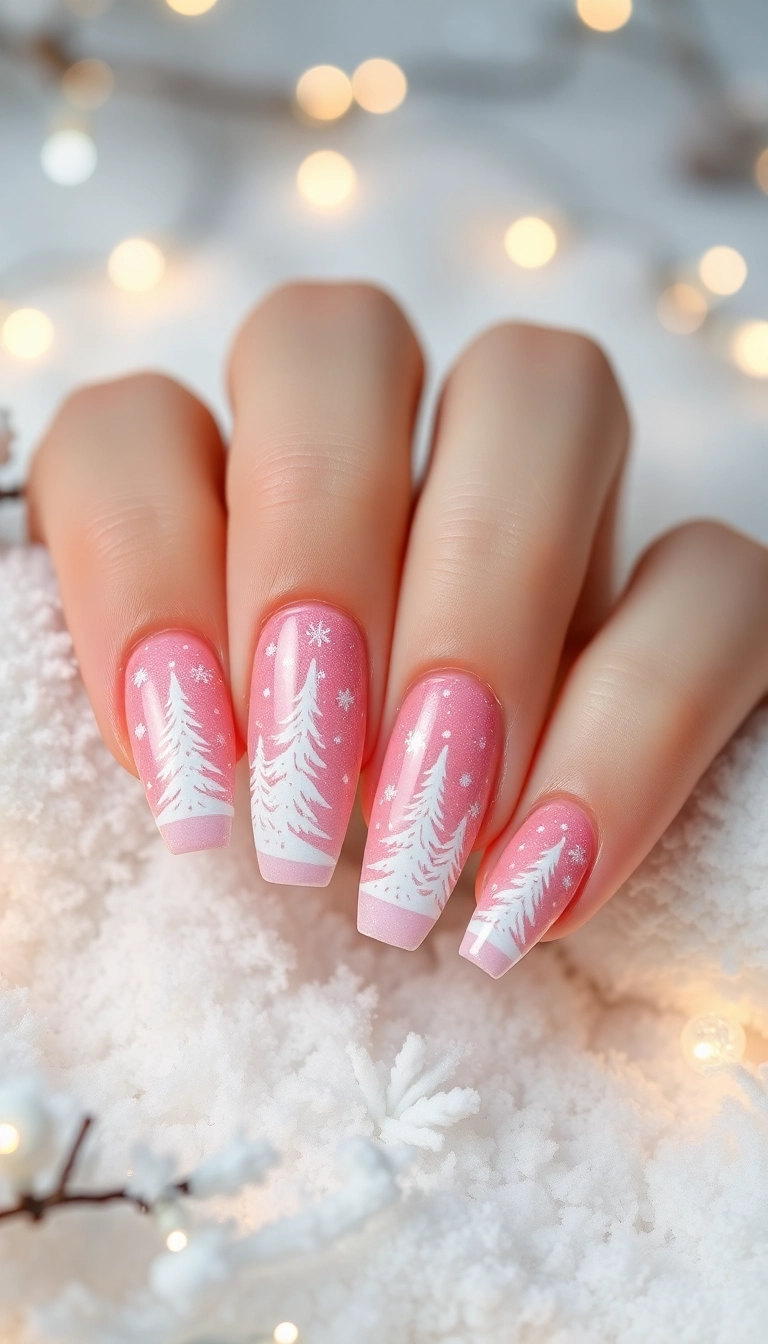 15 Festive Pink Christmas Nails You Need to Try This Holiday Season! - 9. Winter Wonderland Nails