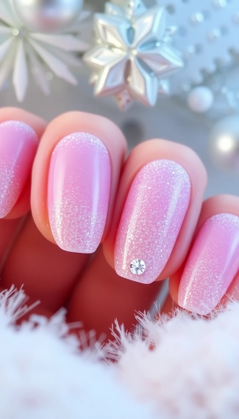 15 Festive Pink Christmas Nails You Need to Try This Holiday Season! - 5. Frosty Glitter Tips