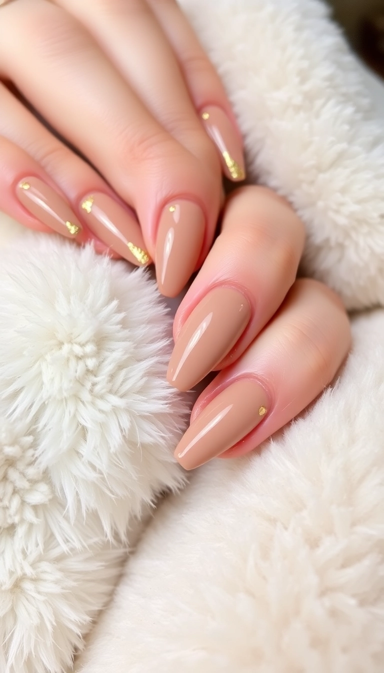 12 Winter Almond Nail Designs You Won't Believe Are So Easy to Create! - 9. Warm Taupe with Gold Foil