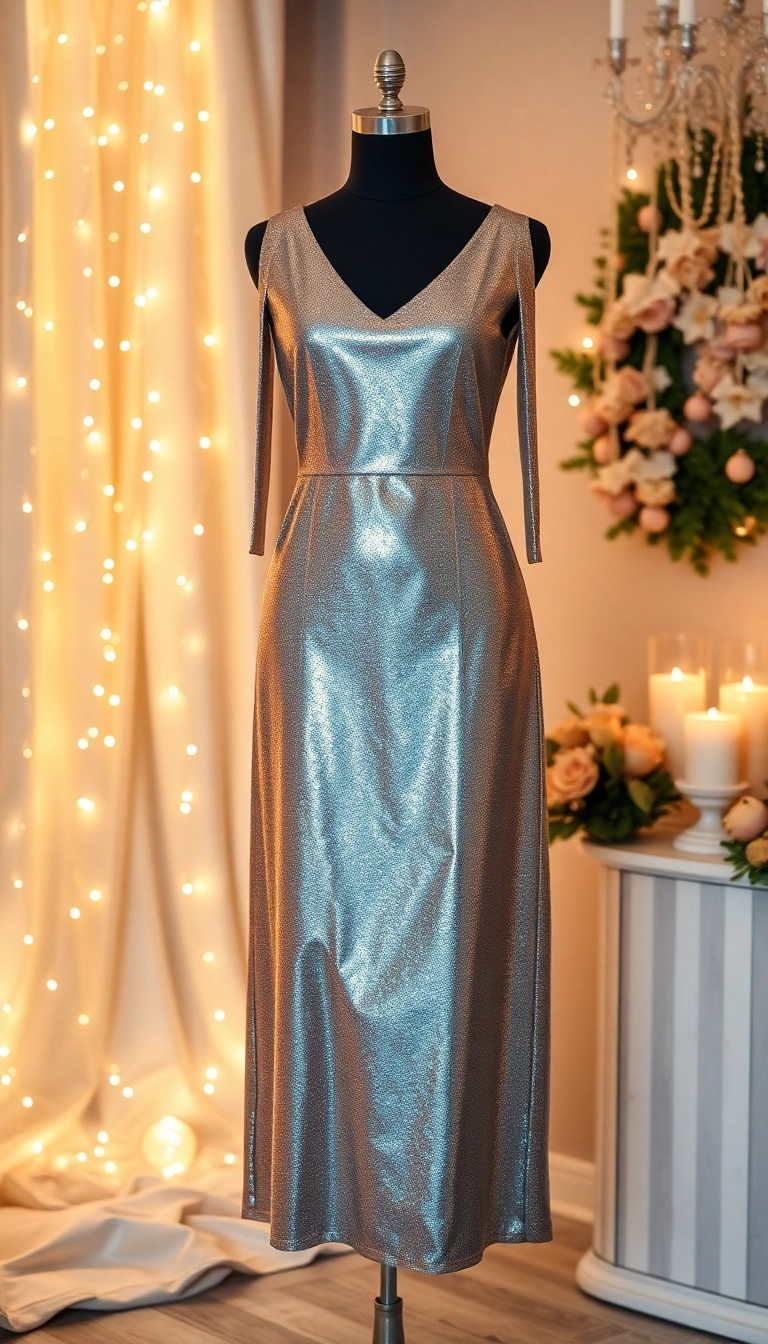 10 Stunning Christmas Party Dresses That Will Turn Heads This Holiday Season! - 7. Chic Metallic Midi Dress