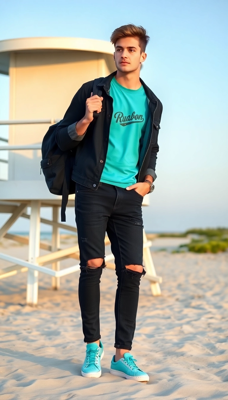 16 Bold Streetwear Color Combos That Will Make You Stand Out in a Crowd! (#3 Is a Jaw-Dropper!) - 7. Turquoise and Black: A Beachy Contrast