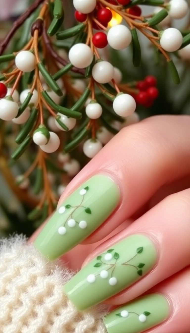 25 Stunning Christmas Dip Nail Ideas That'll Make You the Star of Every Holiday Party! - 19. Merry Mistletoe Magic