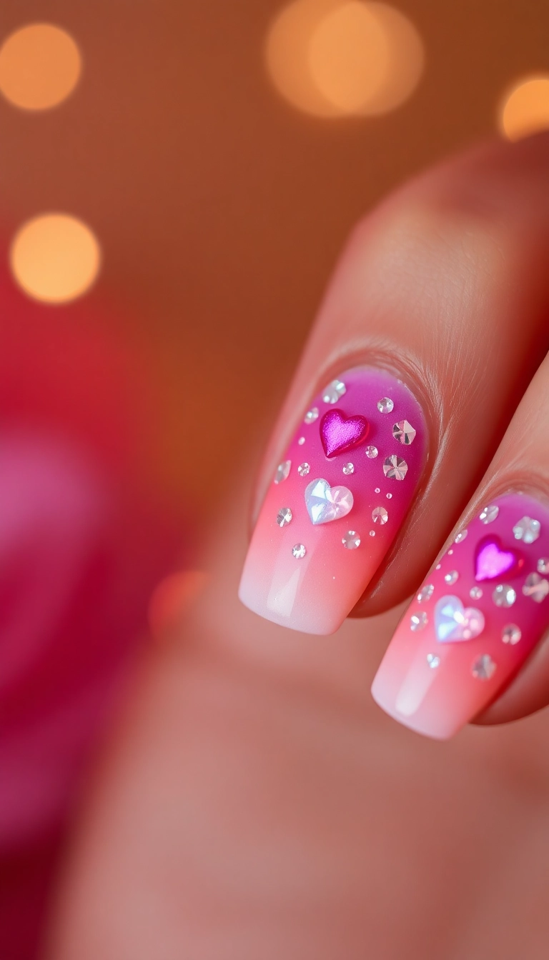 22 Adorable Valentine's Nail Designs That Will Make You Fall in Love! (You Won't Believe #15!) - 17. Sparkling Ombre Hearts