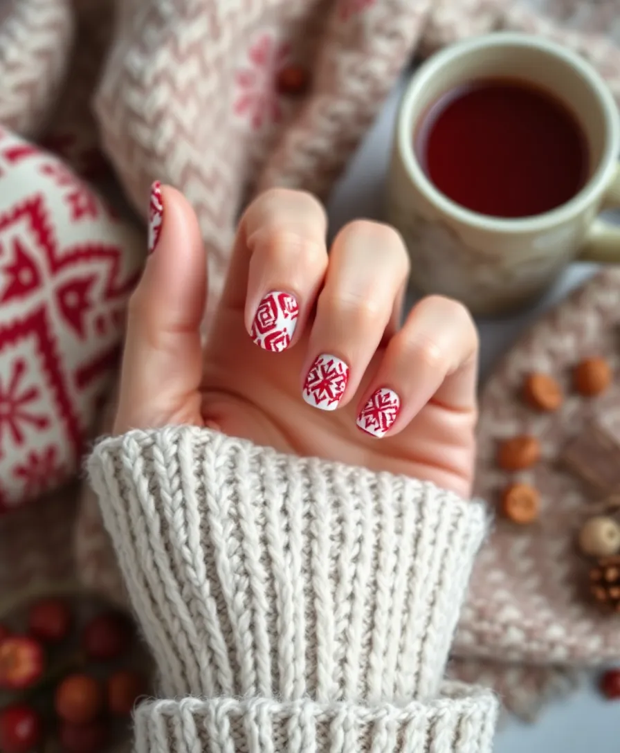 21 Festive Winter Nails 2024 Styles That Will Light Up Your Holiday Season! - 16. Nordic Patterns