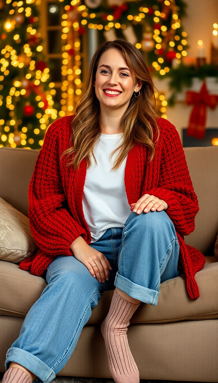 12 Casual Christmas Outfits That Are Both Comfortable and Adorably Stylish! - 10. Chunky Cardigan and Boyfriend Jeans