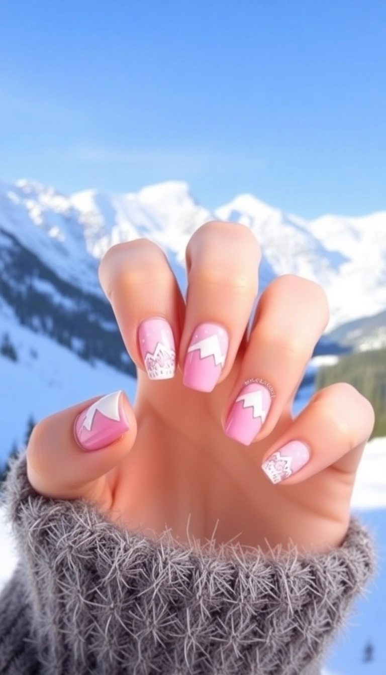 21 DIY Pink Winter Nails That Are So Easy, You'll Want to Try Them All (Don't Miss #8!) - 12. Snowy Mountain Peaks