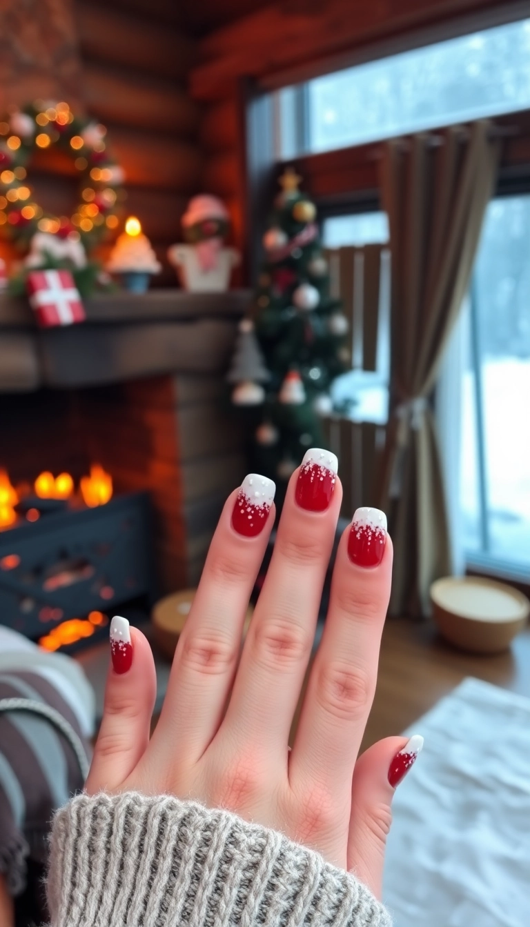 25 Stunning Christmas Dip Nail Ideas That'll Make You the Star of Every Holiday Party! - 7. Elegant Snowy Ombre