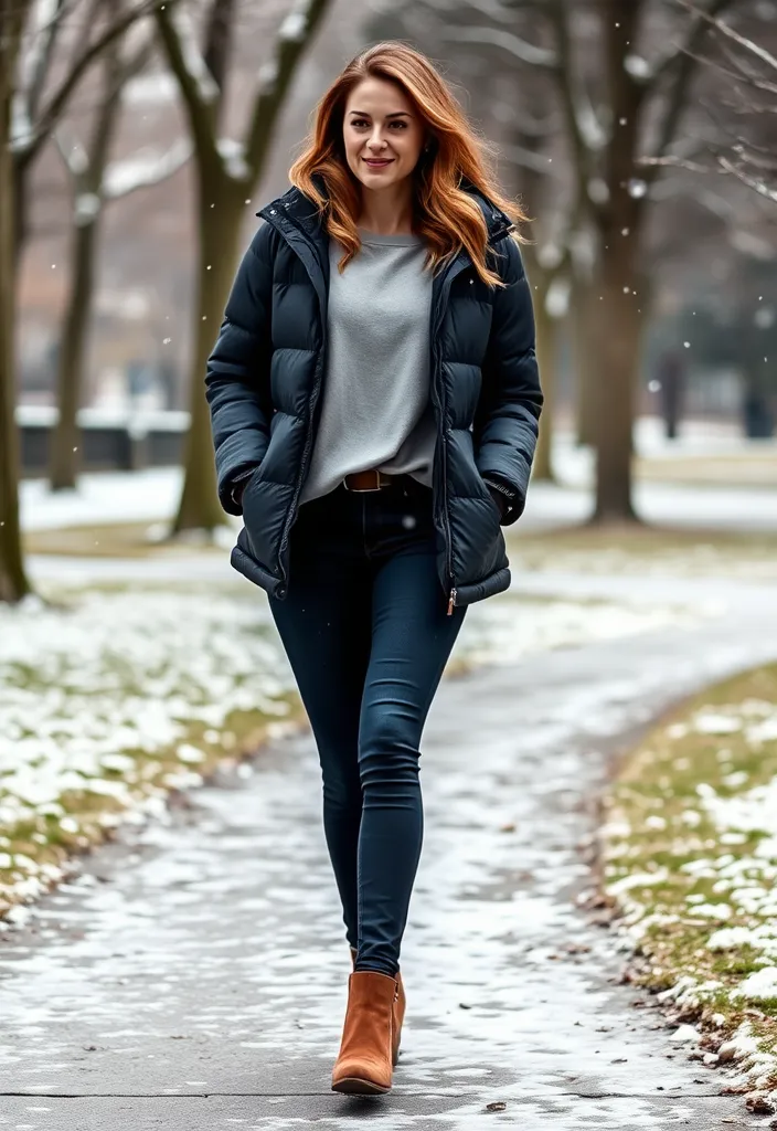 19 Cute and Comfortable Valentine's Outfits That Prove You Can Be Stylish and Cozy (#12 Is a Winner!) - 18. Stylish Puffer Jacket with Casual Outfit