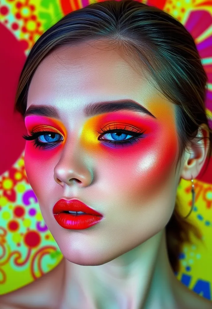 10 New Wave Makeup Looks That Will Make You Stand Out and Turn Heads! - 3. Rainbow Eyes with Monochromatic Lips