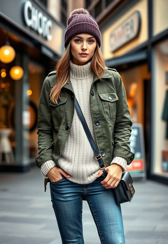 15 Cute Casual Winter Looks That Will Keep You Warm and Stylish All Season! - 8. Stylish Utility Jacket with Knit Sweater