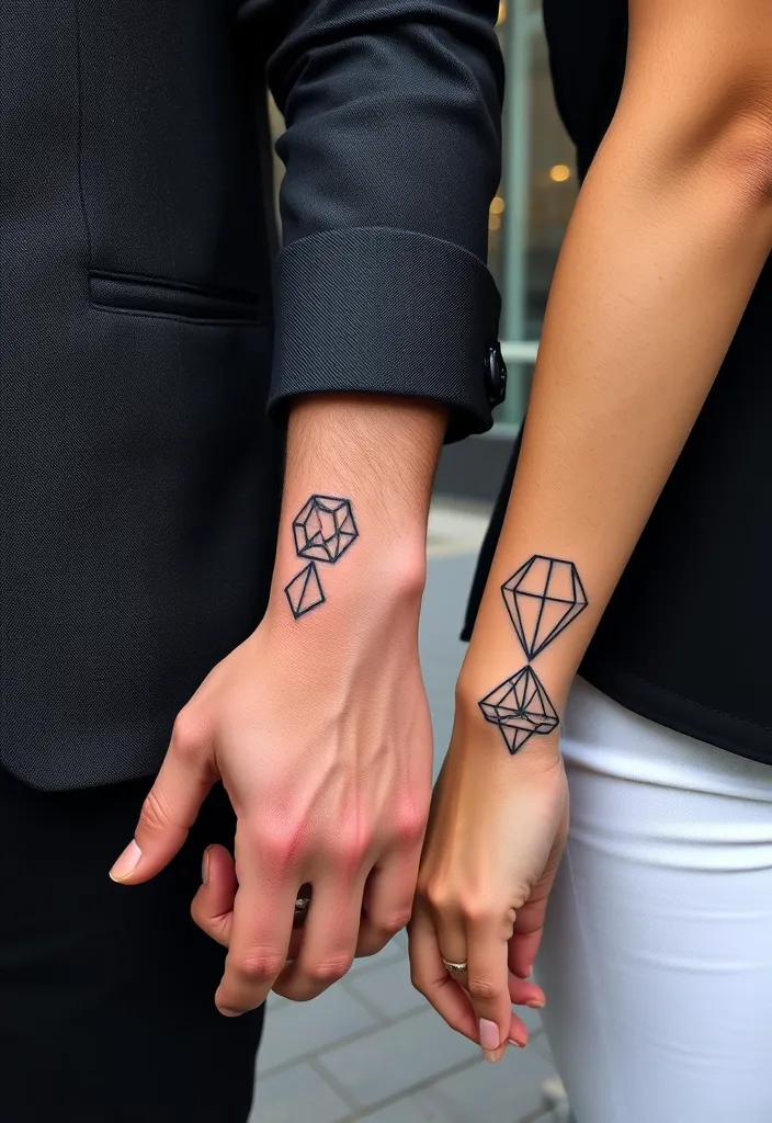 25 Matching Couple Tattoos That Will Make You Say 'Aww!' (You Won't Believe #10!) - 18. Geometric Shapes