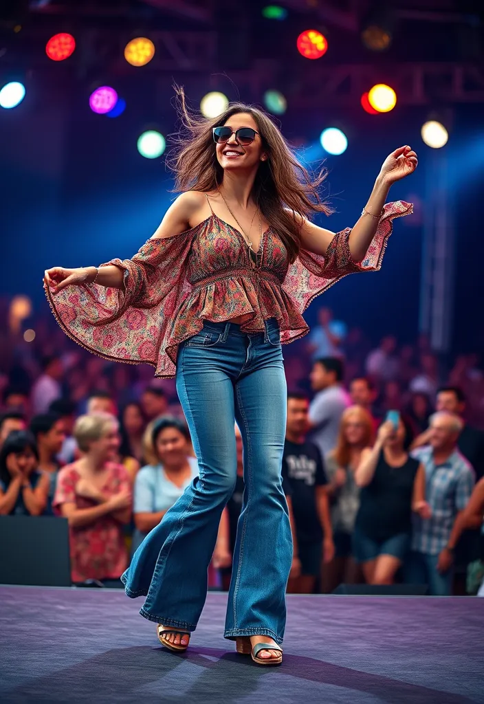 15 Effortlessly Cool Concert Outfits for a Night of Music and Fun! - 6. Bohemian Top & Flared Jeans