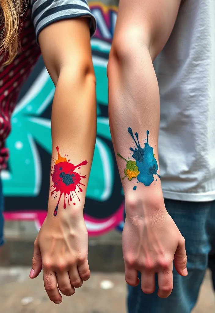 25 Matching Couple Tattoos That Will Make You Say 'Aww!' (You Won't Believe #10!) - 15. Color Splash Tattoos