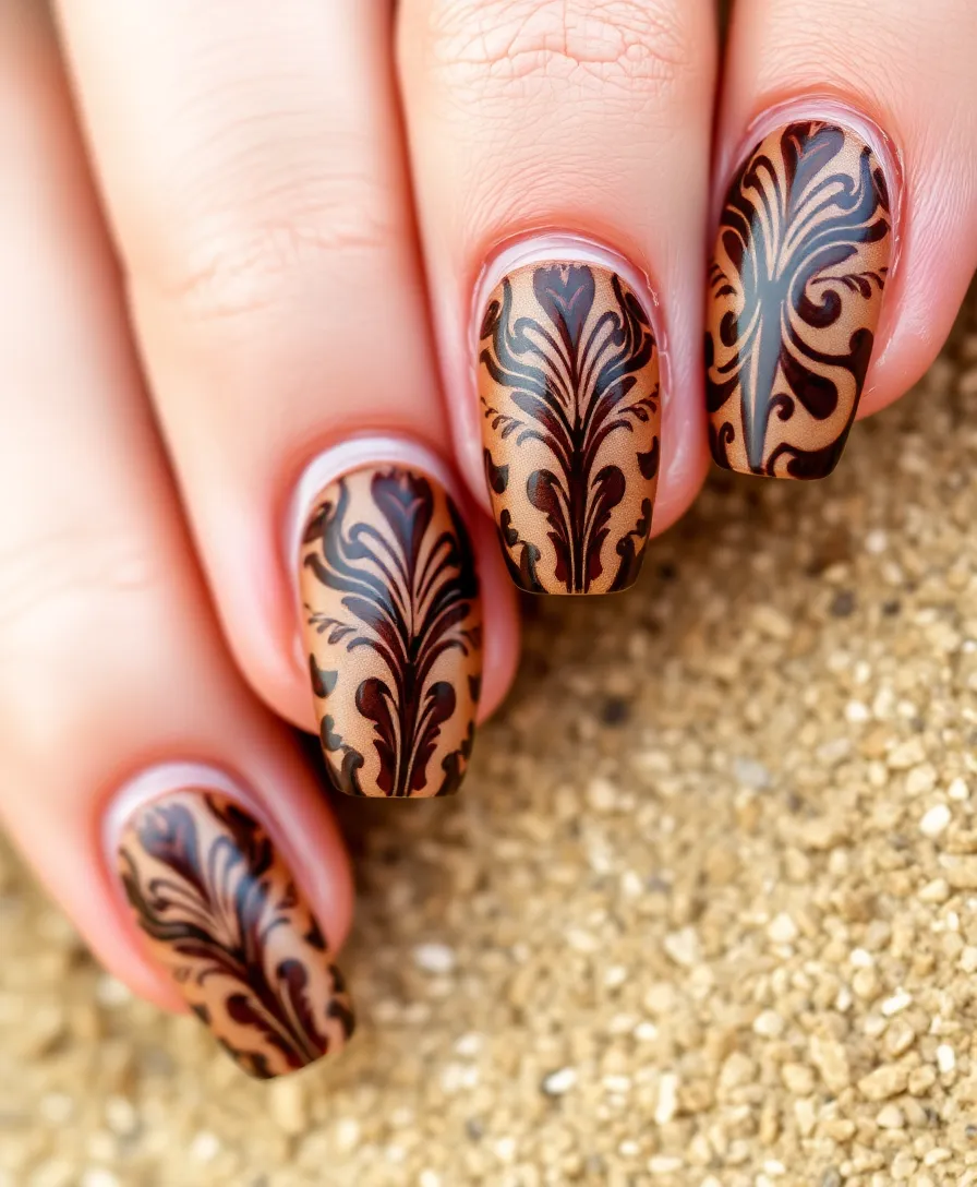 20 Stunning Brown Nails Designs That Will Make You Rethink Your Manicure! - 15. Brown Tribal Prints