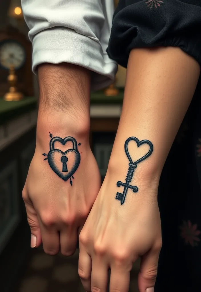 25 Matching Couple Tattoos That Will Make You Say 'Aww!' (You Won't Believe #10!) - 14. Lock and Key