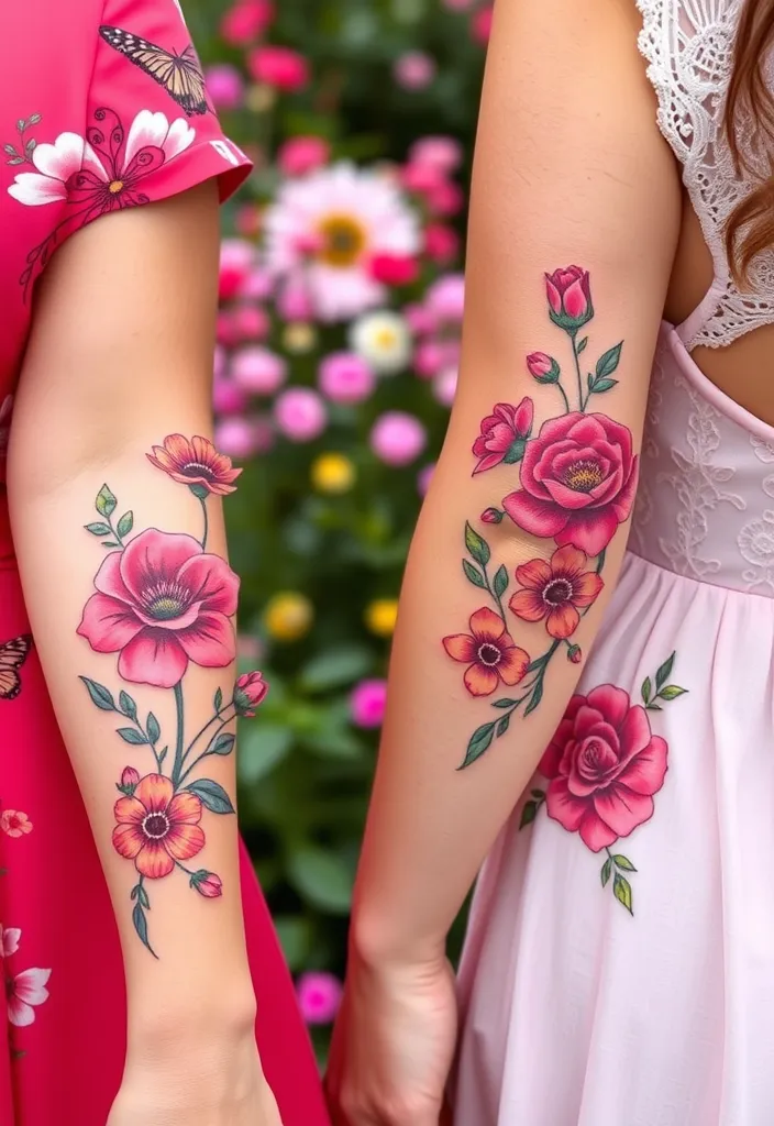 25 Matching Couple Tattoos That Will Make You Say 'Aww!' (You Won't Believe #10!) - 11. Floral Designs