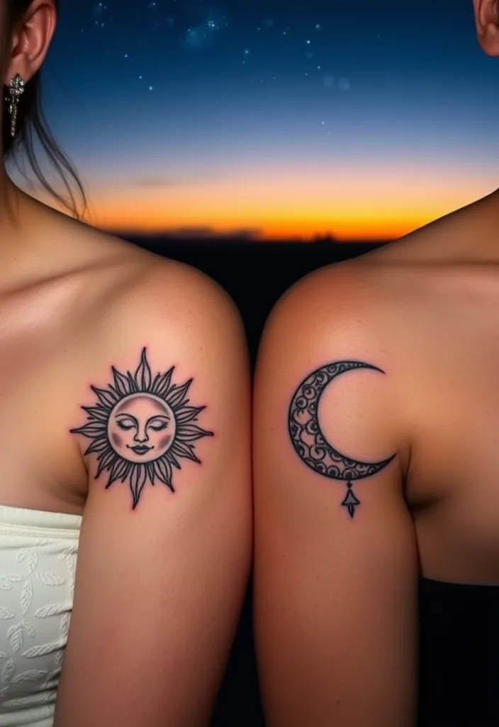 25 Matching Couple Tattoos That Will Make You Say 'Aww!' (You Won't Believe #10!) - 17. Sun and Moon