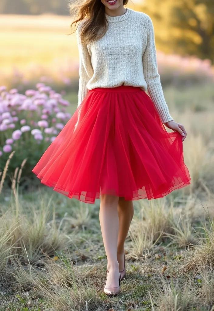 19 Cute and Comfortable Valentine's Outfits That Prove You Can Be Stylish and Cozy (#12 Is a Winner!) - 3. Flirty Skirt and Cozy Sweater Combo