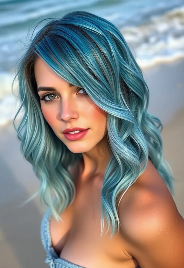 22 Wavy Hair Color Trends You Need to Try This Year (Trust Us, #8 Will Blow Your Mind!) - 5. Ocean Blue Waves