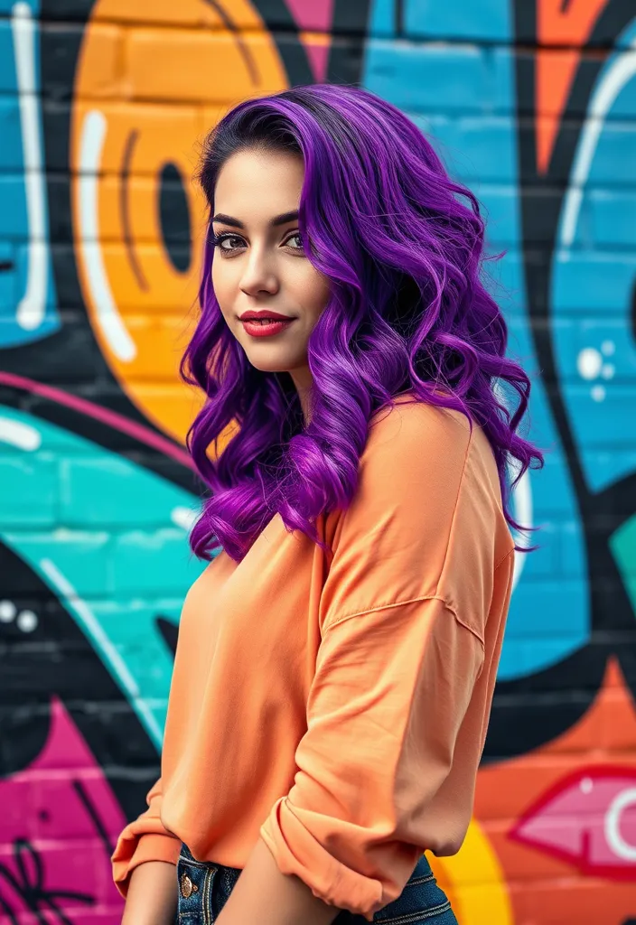 22 Wavy Hair Color Trends You Need to Try This Year (Trust Us, #8 Will Blow Your Mind!) - 10. Electric Violet