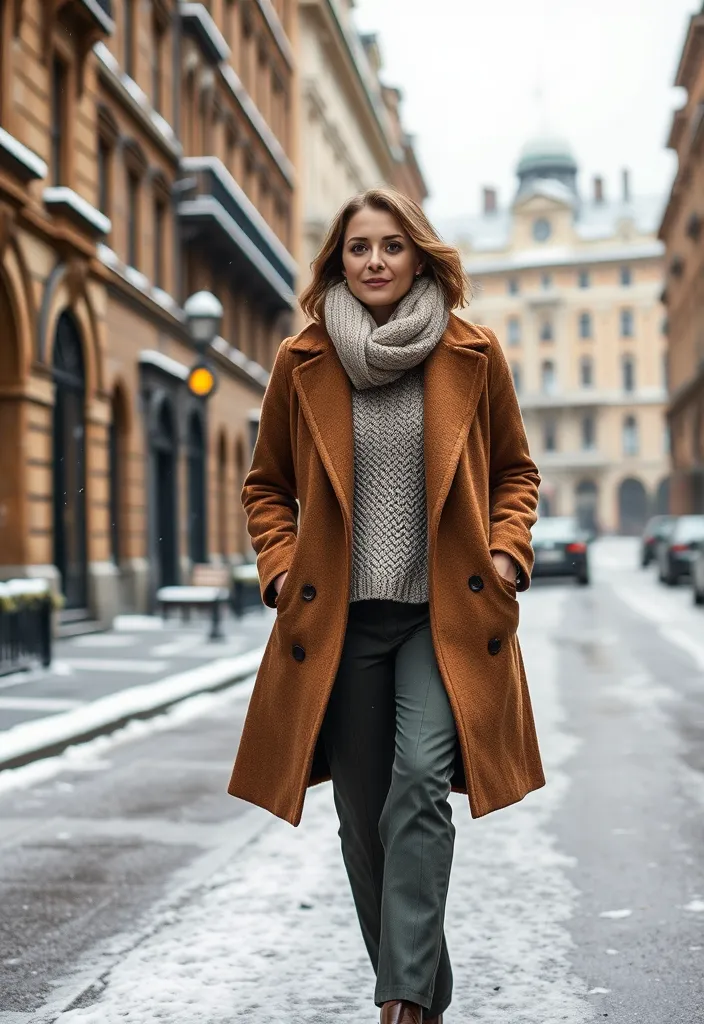 15 Cute Casual Winter Looks That Will Keep You Warm and Stylish All Season! - 11. Classic Wool Coat with Chunky Sweater