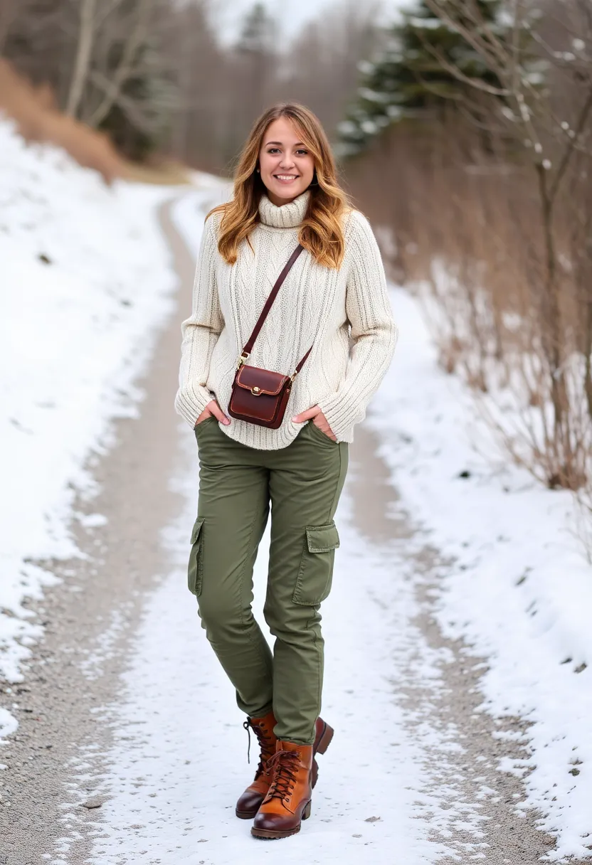 15 Cozy Winter Casual Outfits That'll Make You Want to Stay in Bed All Day! - 14. Cable Knit Sweater & Cargo Pants