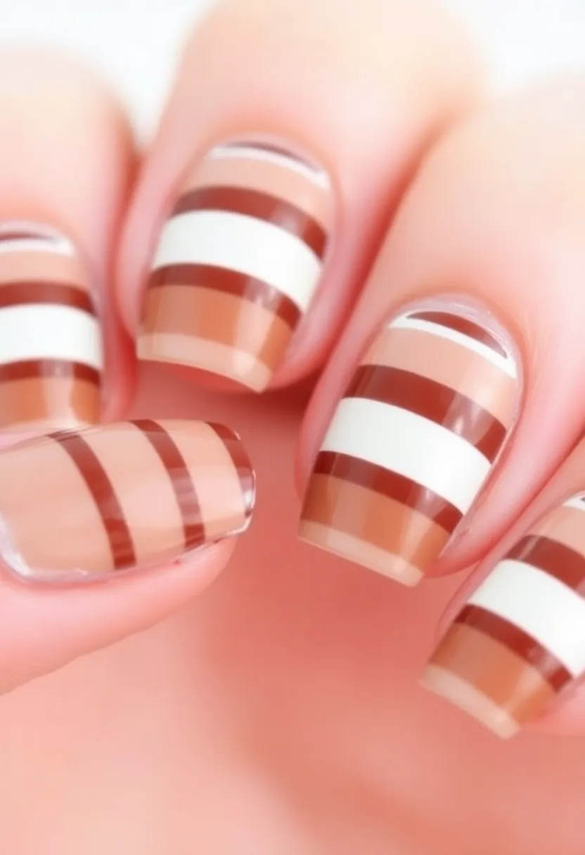 20 Stunning Brown Nails Designs That Will Make You Rethink Your Manicure! - 13. Brown and White Stripes