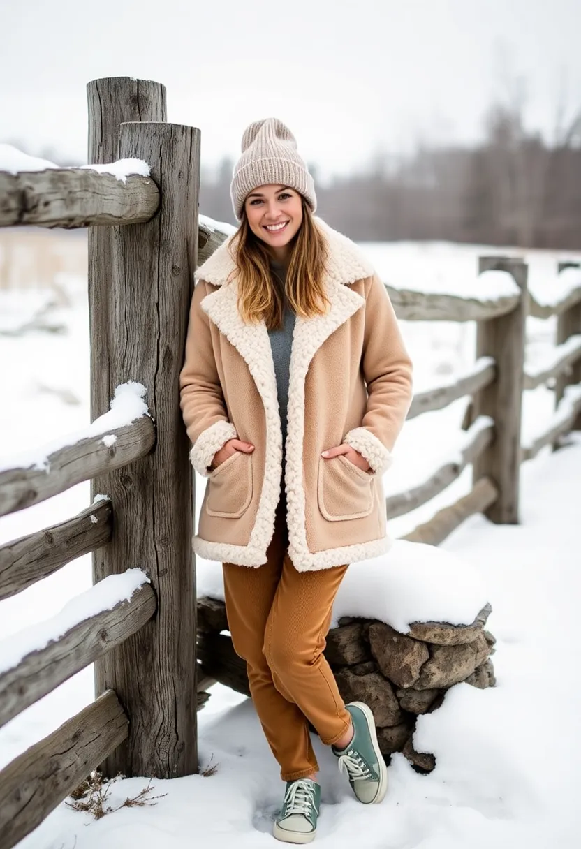 15 Cozy Winter Casual Outfits That'll Make You Want to Stay in Bed All Day! - 10. Sherpa Jacket & Corduroy Pants