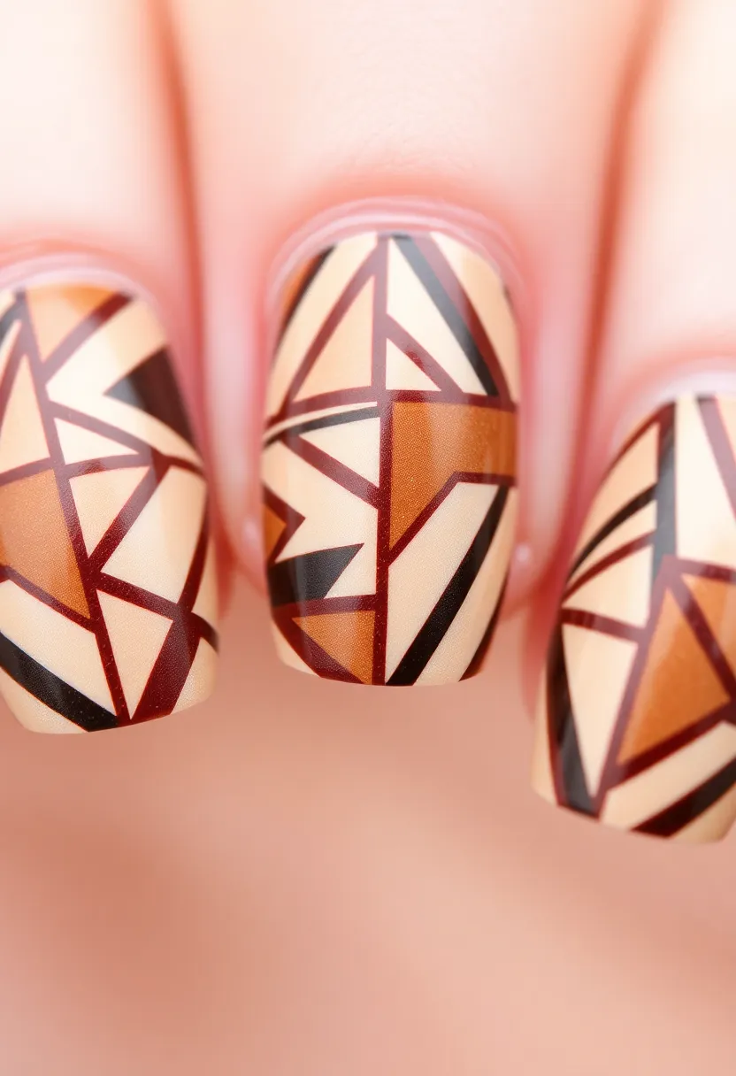 20 Stunning Brown Nails Designs That Will Make You Rethink Your Manicure! - 5. Geometric Brown Patterns