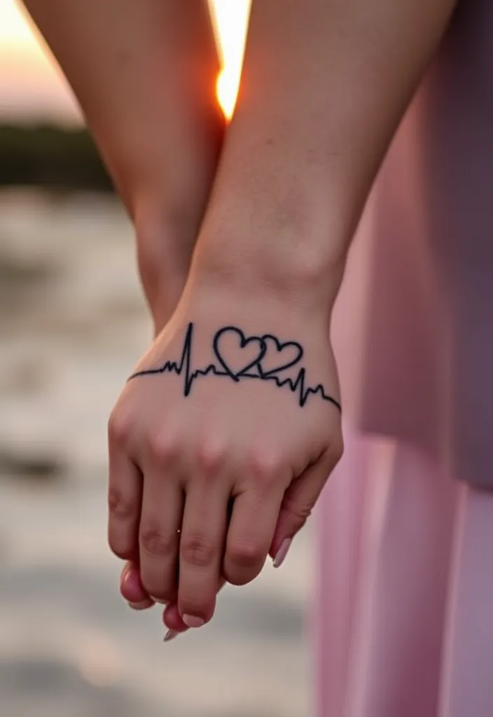 25 Matching Couple Tattoos That Will Make You Say 'Aww!' (You Won't Believe #10!) - 1. Heartbeat Lines