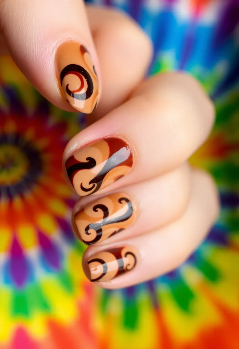 20 Stunning Brown Nails Designs That Will Make You Rethink Your Manicure! - 11. Brown Tie-Dye Nails