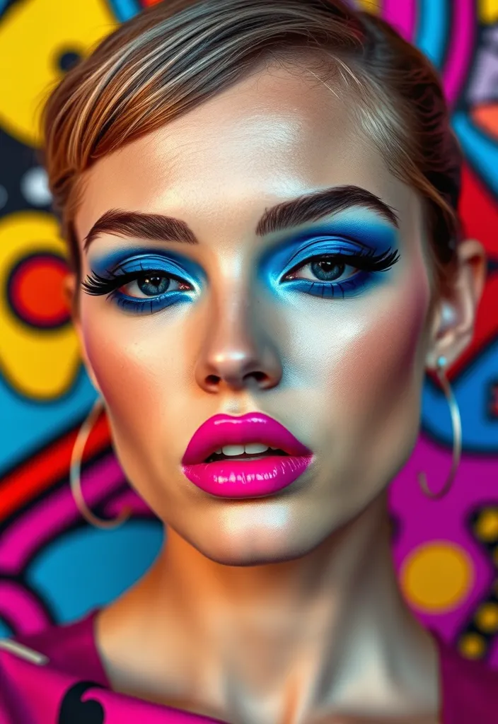 10 New Wave Makeup Looks That Will Make You Stand Out and Turn Heads! - 1. Electric Blue Eyes and Neon Lip