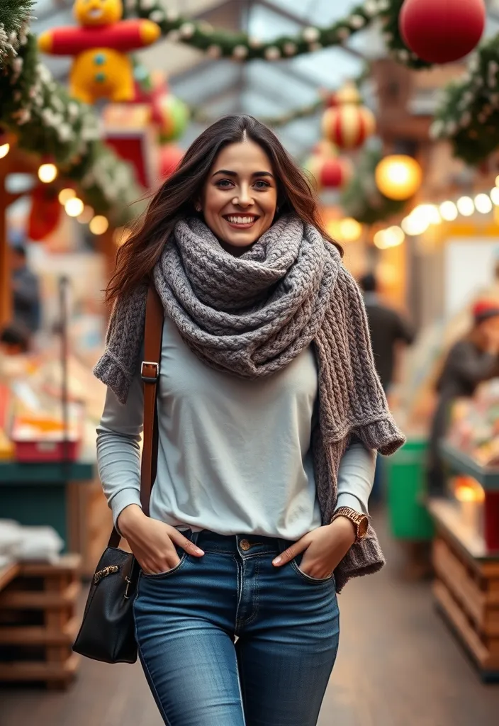 15 Cute Casual Winter Looks That Will Keep You Warm and Stylish All Season! - 13. Chunky Knit Scarf with Casual Outfit